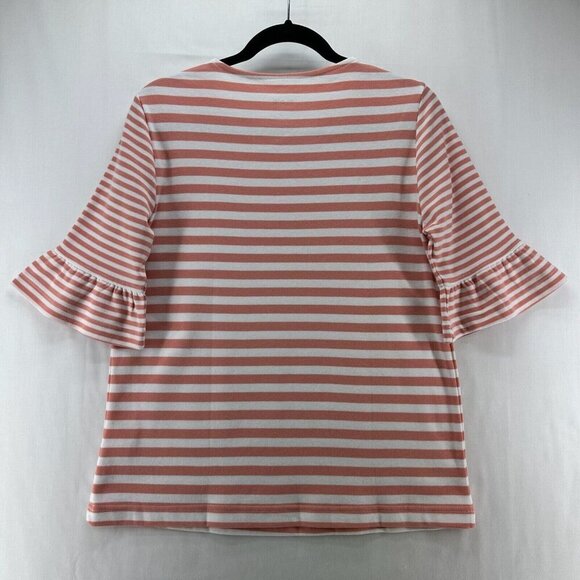 Blair Top Womens Sz S Striped Round Neck Ruffled Elbow Sleeve Orange - Picture 2 of 11